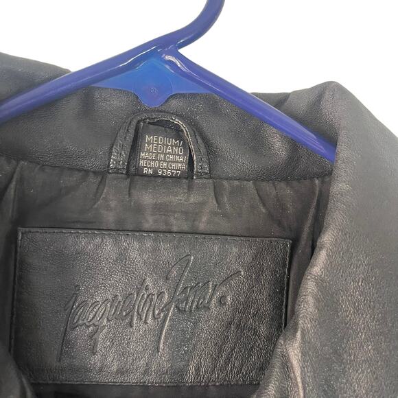 Jacqueline Ferrar Vintage 90s Women's Size Medium Black Leather Jacket Coat - Picture 4 of 6